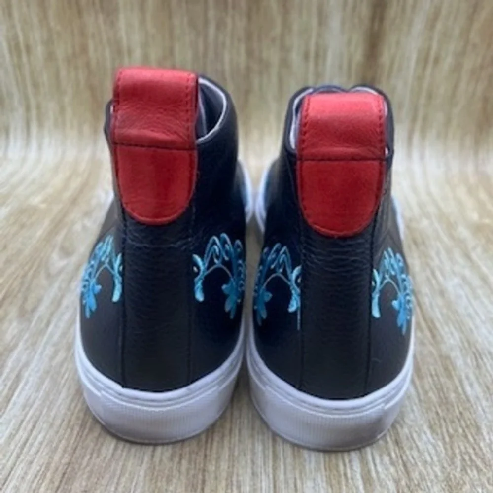 Del Toro Chukka‎ Boots Men's Size 11 Black Blue Floral Embroidery Made in Italy